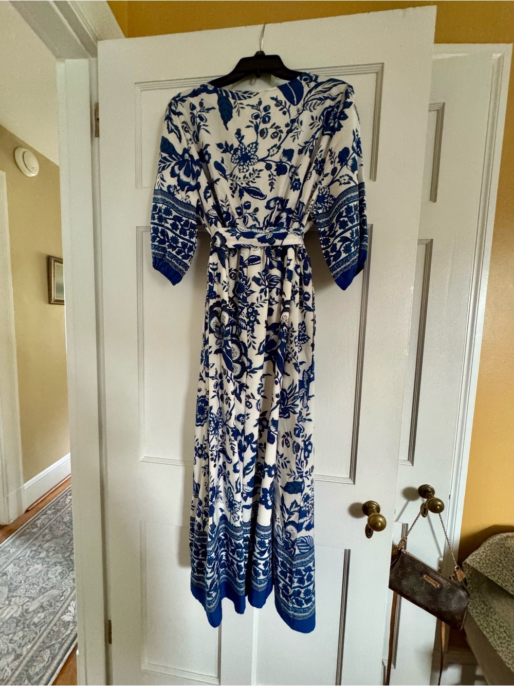 BloomChic - Blue White Floral Belted Maxi Dress, w/ pockets - Picture 7 of 7